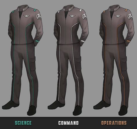 New version of uniform, I'm experimenting with piping and contrast, I think this version is more visually engaging. Futuristic Army Uniform, Space Uniform, Sci Fi Uniform, Sci Fi Outfit, Star Trek Data, Design With Color, Star Trek Uniforms, Sci Fi Clothing, Navy Uniforms