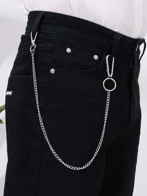 Cadena de pantalones de hombres de acero inoxidable | SHEIN USA Jeans With Chains, Chain Pants, Rock Jeans, Jeans Chain, Goth Guys, Pant Chains, Goth Accessories, Hip Hop Pants, Chubby Fashion