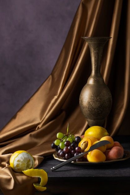 Free photo baroque style with fruits and... | Free Photo #Freepik #freephoto #still-life #art-decor #baroque-ornament #baroque Baroque Still Life, Menu Photoshoot, Art Still Life, Baroque Ornament, Baroque Art, Baroque Style, Baroque Fashion, Free Photo, Life Art