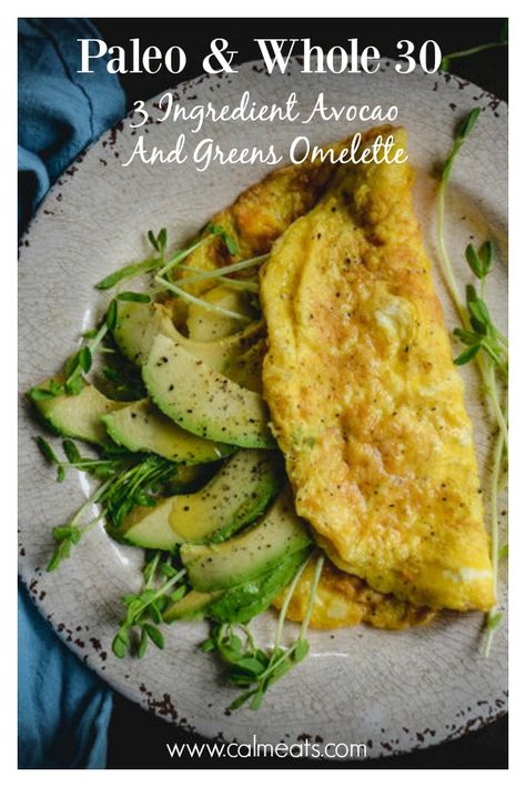 Delicious doesn’t have to be complicated. Check out this quick 3 ingredient omelette you can whip up and have for breakfast, lunch or dinner. #omelette #eggs #avocado #breakfast #brunch #whole30food #whole30 #quickwhole30recipes #calmeats #paleo #paleofood #vegetarian #grainfree #glutenfree #dairyfree Eggs Avocado Breakfast, Simple Omelette Recipe, Dinner Omelette, Keto Omelette, Simple Omelette, Recipe With Avocado, Omelette Recipe Easy, Paleo Dinners, Eggs Avocado