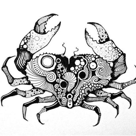 Crab Cartoon, Crab Illustration, Portland Tattoo, Hamsa Art, Crab Tattoo, Horoscope Tattoos, Zen Tangle, Zodiac Tattoo, Simple Cartoon