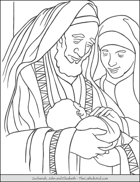 Zechariah, Saint John & Saint Elizabeth Coloring Page - TheCatholicKid.com Zechariah And Elizabeth Craft, Elizabeth And Zechariah Craft For Kids, Mary And Joseph Coloring Page, Zechariah And Elizabeth, St Michael Coloring Page, Saint Coloring Pages Free Printable, John The Baptist Coloring Page, Saint John The Baptist Icon, Liturgical Calendar