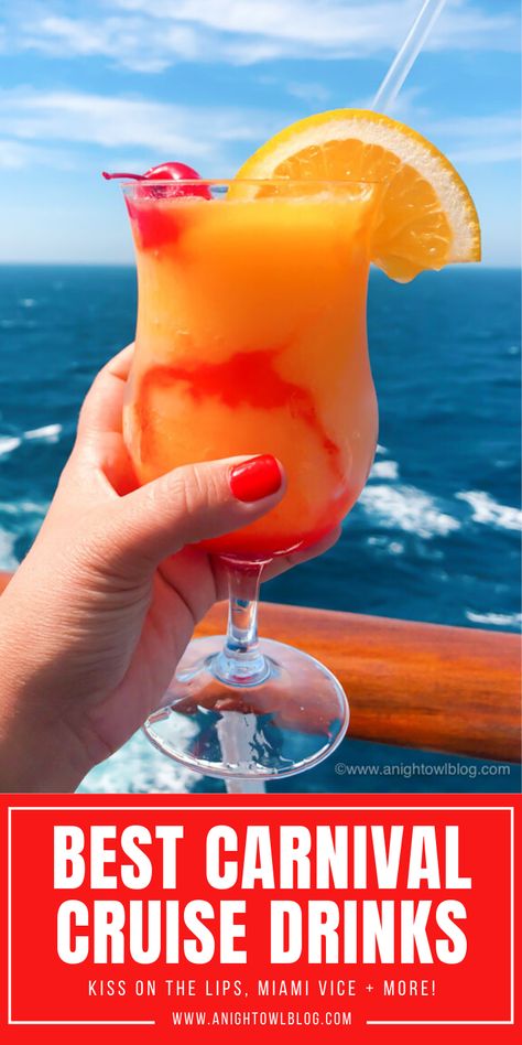 Carnival Cruise Drinks, Carnival Cruise Recipes, Miami Vice Drink, Fruity Rum Drinks, Cruise Drinks, Kiss On The Lips, Frozen Drinks Alcohol, Fun Drinks Alcohol, Summer Drinks Alcohol