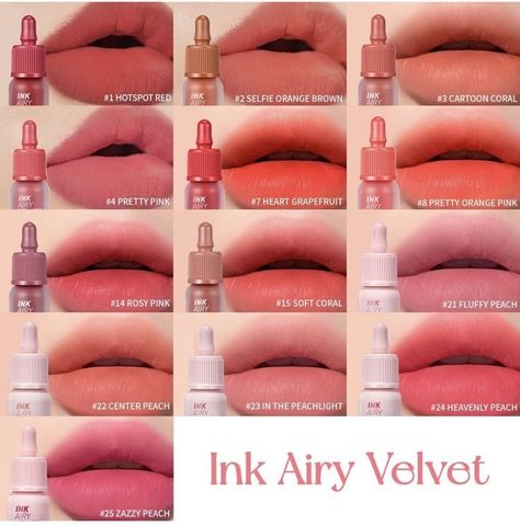 Ink Airy Velvet Lip Tint, Ink Airy Velvet, Lip Tint Colors, Peripera Ink Velvet, Korean Lip Tint, Velvet Lip Tint, Gradient Lips, Korean Lips, Berry Good