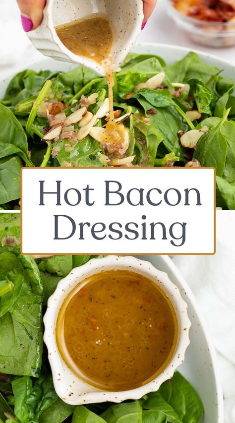 This hot bacon dressing is creamy and savory with just a hint of sweetness! Finish off your favorite salad or veggies with this simple and flavorful dressing. Hot Bacon Salad, Bacon Salad Dressing, Hot Bacon Dressing Recipe, Bacon Dressing Recipe, Spinach Salad Dressing, Hot Bacon Dressing, Bacon Dressing, Easy Salad Dressing, Favorite Salad