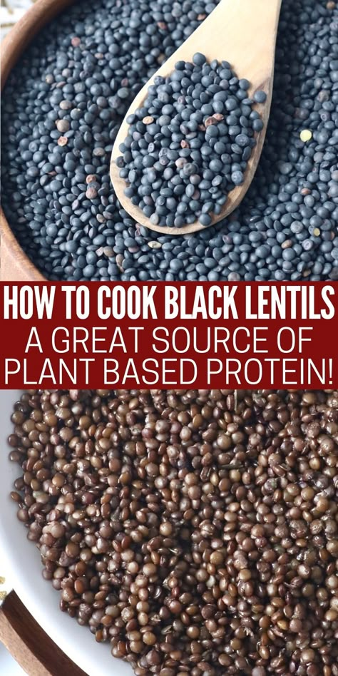 Learn how to cook black lentils on the stove top or in an Instant Pot with this easy recipe. Black Lentils are a healthy and delicious plant based protein. Serve them as a side dish, added to a salad or as the perfect base for a bowl. If you love the black lentils at Cava, then you're going to love this recipe! Crockpot Shredded Chicken Recipes, Lentils In Rice Cooker, Vegetarian Buddha Bowl, Healthy Rice Bowls, Instapot Vegan, Split Pea Recipes, Turkey Black Bean Chili, Vegetarian One Pot, Lentils Instant Pot