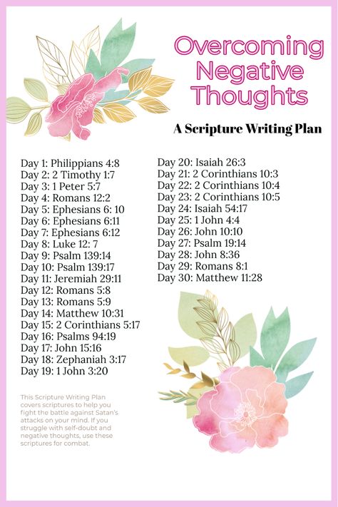 Overcoming Negative Thoughts, Scripture Writing Plan, Scripture Writing Plans, Writing Plan, Bible Study Plans, Bible Study Methods, Bible Study Tips, Bible Study Notebook, Christian Bible Study