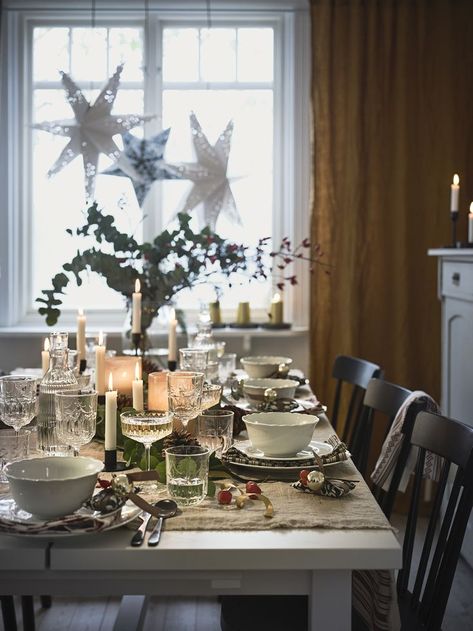 Ikea Inspirations, Tablecloth Decorations, Ikea Inspiration, Christmas Table Decoration, Ikea Decor, Lighting Decor, Star Light, Enjoy Time, Christmas Table Decorations