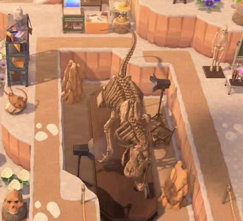 Acnh Fossil Designs, Acnh Dig Site Ideas, Animal Crossing Dig Site, Acnh Dinosaur Designs, Acnh Fossil Display, Animal Crossing Fossil Dig Site, Acnh Dinosaur Island, Acnh Fossil Dig Site, Acnh Dig Site