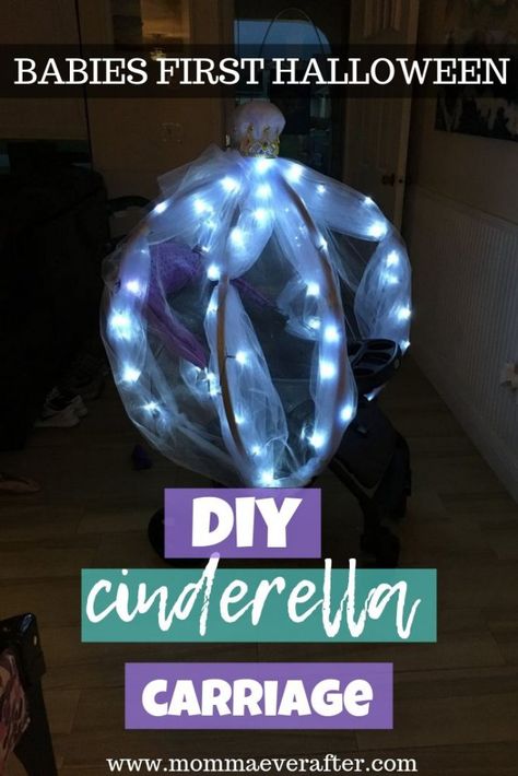 DIY Cinderella Carriage - perfect for Halloween! - Momma Ever After Wagon Into Cinderella Carriage, Stroller Cinderella Carriage, Cinderella Wagon Carriage Diy, Cinderella Carriage Wagon, Princess Carriage Diy, Cinderella Carriage Diy, Cinderella Trunk Or Treat, Diy Cinderella Carriage, Cinderella Carriage Pumpkin