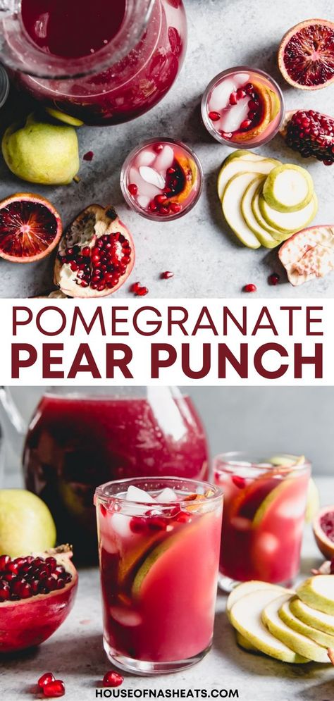 Pear Punch, Pear Drinks, Pomegranate Punch, Fruit Pomegranate, Pomegranate Drinks, Drinks Nonalcoholic, Thanksgiving Punch, Holiday Drinks Alcohol, Holiday Punch Recipe