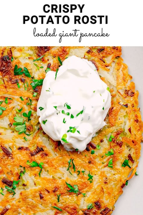 crispy potato pancake Swiss Rosti Potatoes Recipes, Rosti Recipe Swiss, Swiss Rosti Recipe, Potatoe Rosti Recipe, Potato Rosti Recipe Easy, Grated Potato Recipes, Rosti Potatoes Recipes, Potato Pancakes Shredded, Leftover Potato Recipes