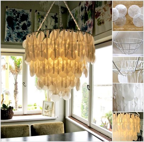 20+ Fabulous DIY Paper Lantern Ideas and Tutorials | www.FabArtDIY.com Luminaria Diy, Capiz Chandelier, Capiz Shell Chandelier, Paper Chandelier, Diy Luminaire, Paper Lanterns Diy, Shell Chandelier, Diy Light Fixtures, Diy Lampe