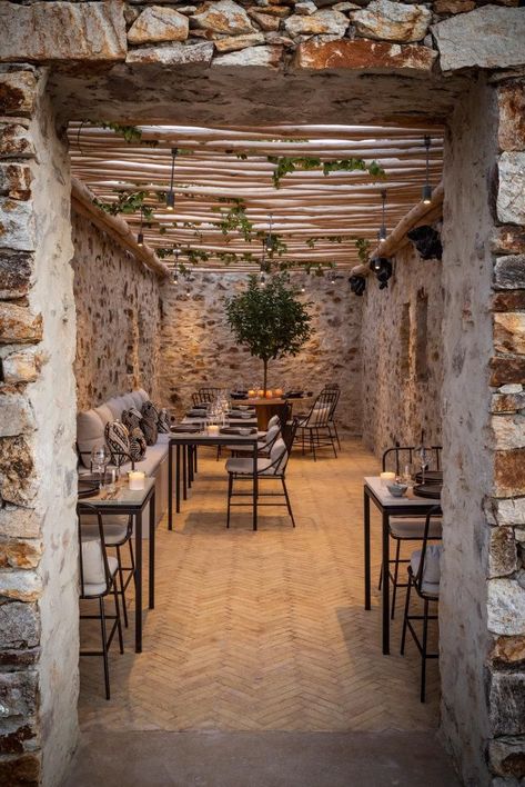 Mediterranean Boutique Hotel, Boutique Hotel Restaurant, Rustic Hotel Design, Farm Hotel Design, Rustic Hotel, Coolest Restaurants, Farm Hotel, Rustic Cafe, Village Hotel