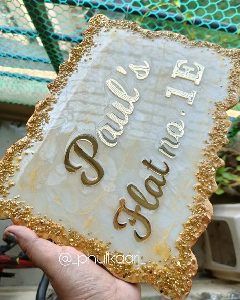 Handcrafted customised resin nameplate Resin Name Plates For Home Doors, Resin Name Plate, Resin Nameplate, Resin Arts, Name Plates For Home, Name Plate Design, Resin Ideas, Resin Craft, Diy Resin Art