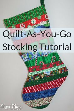 Quilted Christmas Stockings Ideas, Christmas Stockings Ideas, Christmas Stocking Tutorial, Stocking Tutorial, Quilted Christmas Stockings, Stocking Pattern, Quilt As You Go, Beginner Sewing Projects Easy, Leftover Fabric