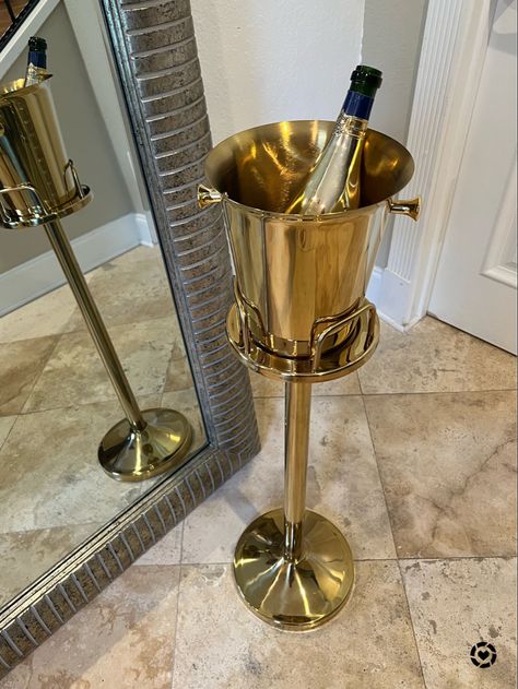 Champagne Holder Ice Buckets, Gold Ice Bucket, Champagne Bucket Stand, Champagne Bucket Decor, Gold Dining Room Decor, Bucket Decor Ideas, Host Gift Ideas, Home Decor Glam, Champagne Holder