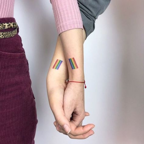 Tattoos Rainbow, Nicole Tattoo, Lgbt Tattoo, Minimalistic Tattoo Ideas, Pride Tattoo, Couple Matching Tattoo, Cottagecore Summer, Summer Camp Wedding, Minimalistic Tattoo