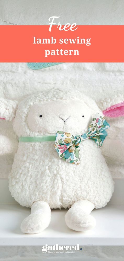 Welcome spring into your home by making this adorable lamb plushie toy! Lucy Ward's snuggly little sheep toy would be a perfect gift for a young child – he's supersoft and has his own dapper little bow tie. This lamb sewing pattern can be used to make one cuddly sheep – or even a whole flock. Any child would love to have this lamb plushie in their room to cuddle at bedtime. Lamb Plush Pattern, Lamb Template Free Printable, Sheep Plush Pattern, Lamb Sewing Pattern, Lamb Template, Lamb Plushie, Crafting Gifts, Sheep Crafts, Cute Lamb