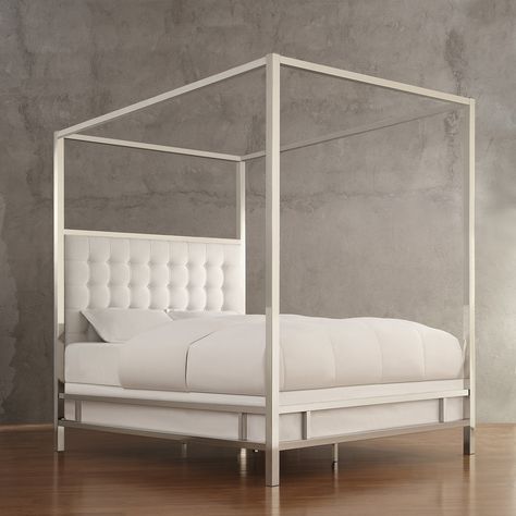 Mercer41 De Niro Upholstered Canopy Bed & Reviews | Wayfair Full Size Canopy Bed, White Upholstered Headboard, Modern Canopy Bed, Gray Upholstered Headboard, Wood Canopy Bed, Queen Canopy Bed, Canopy Bed Frame, Tufted Upholstered Headboard, Four Poster