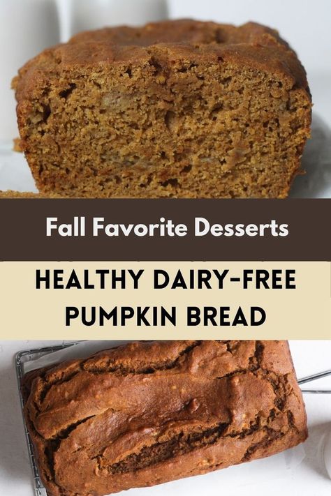 Dairy Free Pumpkin Bread Pumpkin Dairy Free Recipes, Easy Healthy Pumpkin Bread, Dairy Free Pumpkin Bread, Fall Favorite Desserts, Healthy Fall Desserts, Pumpkin Spices, Healthy Pumpkin Bread, Dairy Free Pumpkin, Dairy Free Chocolate Chips