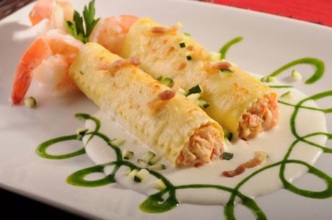 Seafood Cannelloni Recipe, Seafood Manicotti Recipe, Seafood Cannelloni, Pasta Ravioli, Italian Seafood, Crispy Pancetta, Seafood Lunch, Cannelloni Recipes, Manicotti Recipe