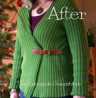 Refashion Co-op: Sweater Refashion. Gray sweater. Stop into Goodwill for a belt. Renegade Seamstress, Thrift Store Outfits, Sweater Refashion, Repurposed Clothing, Old Sweater, Upcycle Sweater, Recycle Clothes, Refashion Clothes, Thrift Shopping