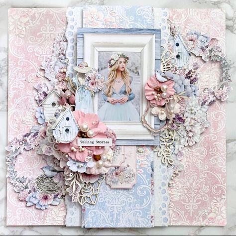 Shabby Chic Scrapbook Layouts, Shabby Chic Scrapbooking, Mintay Papers, Wedding Scrapbooking Layouts, Paper Layout, Paper Peonies, Scrapbook Layout Sketches, Mixed Media Scrapbooking, Mothers Day Crafts For Kids