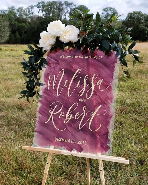 50 Handmade Wedding Signs You'll Love! | The Perfect Palette Acrylic Wedding Signs, Calligraphy Signs, Modern Wedding Decor, Wedding Painting, Wedding Entrance, Acrylic Wedding, Wedding Welcome Signs, Wedding Signage, Acrylic Sign