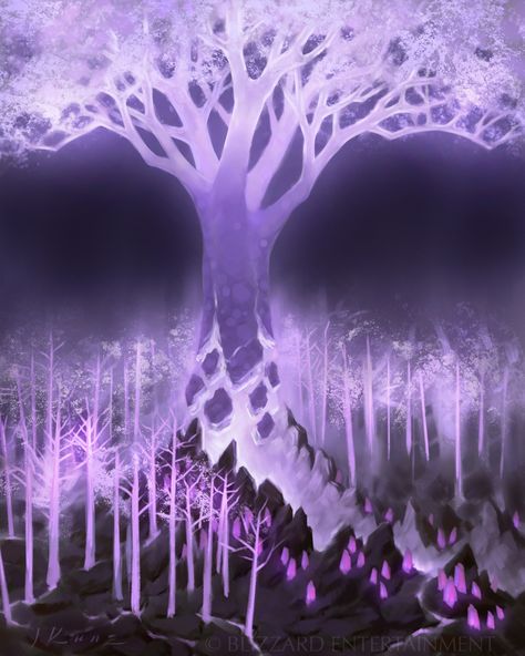 I want a tree tattoo, and WoW was a huge part of my life,  so thinking about getting the great tree! Purple Environment Concept Art, Fantasy Gunslinger, Game Inventory, Fantasy Tree, Lich King, Tattoos Mandala, Arte 8 Bits, Dungeon Maps, Crystal Tree