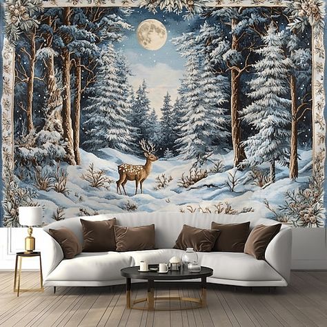 Theme:Christmas; Style:Classic; Material:Polyester; Listing Date:09/09/2024 Christmas Wall Murals, Christmas Decorations Hanging, Tree Material, Large Tapestry, Vintage Fireplace, Forest Backdrops, Large Tapestries, Grand Art Mural, Tapestry Wall Art