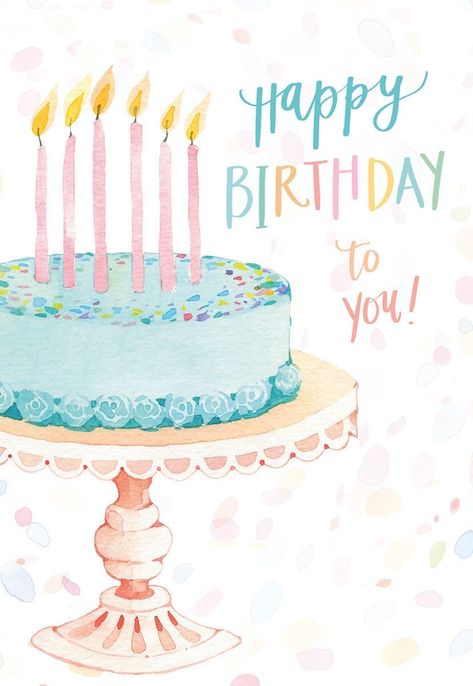 Birthday Cake Cards, Cake On Stand, Turquoise Birthday, Happy Birthday Cute, Happy Birthday Girl, Happy Birthday Illustration, Birthday Greetings Friend, Happy Birthday Art, Happy Birthday Greetings Friends