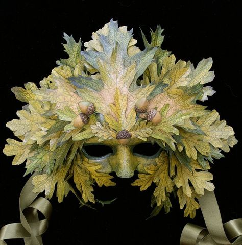 leaf mask, by art of the mask, via their etsy (formerly (?) by leah and shane odom of mythicaldesigns) #mask #etsy #artofthemask Guiseppe Arcimboldo, Oak King, Deco Nature, Half Mask, Venetian Masks, Leather Mask, Masks Art, Beltane, Masks Masquerade