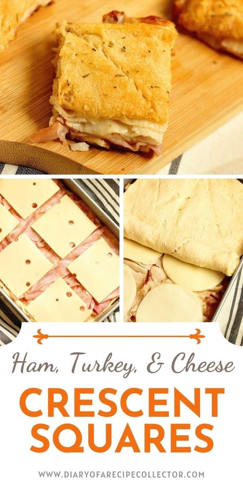 Ham, Turkey, and Cheese Crescent Squares - This makes a great appetizer for parties and is a great little snack or lunch idea.  It all starts with a few simple ingredients. Crescent Square Recipes, Crescent Squares, Crescent Roll Recipes Dinner, Sandwich Sliders, Crescent Recipes, Turkey Cheese, Crescent Roll Recipes, Lunch Idea, Crescent Roll