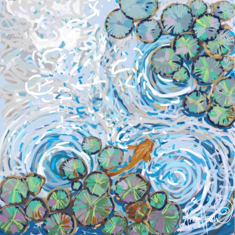 The ripple effect Water series  Impressionistic painting by Amyhashimarts How To Draw Ripples In Water, Painting Ripples In Water, Watercolor Water Ripples, Abstract Water Painting Acrylics, Water From Above Drawing, Ripples In Water Drawing, How To Paint Ripples In Water, Abstract River Painting, Water Abstract Art