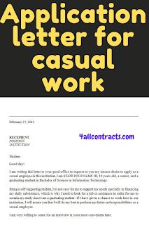 Application letter for casual employeea sample application letter for applying as a casual employee in institution or in organization in word doc format. Application Letter For Employment, Letter Of Commendation, Writing An Application Letter, Photographers Contract, Application Letter Sample, Room Rental Agreement, Order Letter, Application Letter, Photography Contract