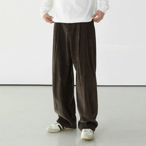 OH Corduroy Bootcut Lined Pants • Discover Trending Men's Fashion From Asia • Collection: OH Atelier . . #koreanfashion #streetwear #outfitidea #styleinspo #mensfashion Korean Men Clothing, Corduroy Outfit, Mens Trousers Casual, Lined Pants, 150 Lbs, 110 Lbs, Zippered Cardigan, 90s Streetwear, Brown Corduroy