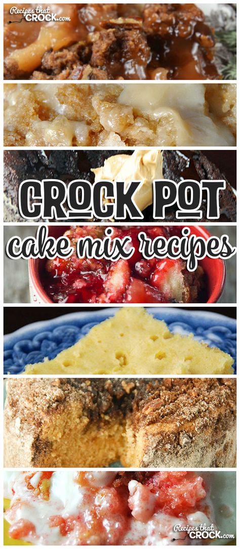 These Cake Mix Crock Pot Recipes are the perfect way to make a simple dessert that is absolutely amazing! Crock Pot Cakes 3 Ingredients, Crock Pot Cake Mix Recipes, Easy Crockpot Desserts 4 Ingredients, Deserts In Crockpot Easy Recipes, Crock Pot Dump Cake Recipes, Cake In A Crockpot Recipes, Crockpot Dump Cakes, Little Dipper Crockpot Recipes, Fall Crockpot Desserts