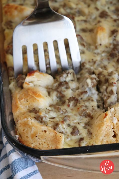 Biscuits and Gravy Casserole - Stay Fit Mom Healthy Biscuits And Gravy Casserole, Meal Prep Biscuits And Gravy, Macro Friendly Biscuits And Gravy, High Protein Biscuits And Gravy, Macro Friendly Breakfast Casserole, Stay Fit Mom Meal Prep, Healthy Biscuits And Gravy, Stay Fit Mom Recipes, Biscuit And Gravy Casserole