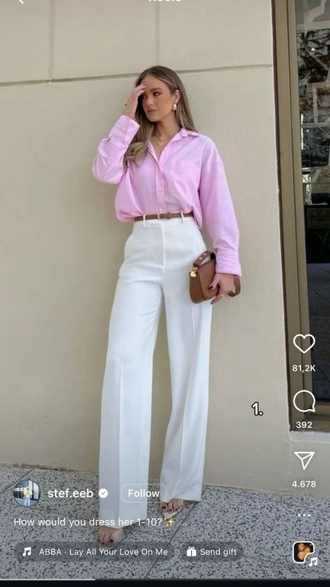 Colorful Old Money Outfits, Old Money Pink Outfit, Pink Old Money Outfit, Light Pink Outfit Ideas, Mint Pants Outfit, Pink Old Money, Casual Old Money, Money Pink, Pink Shirt Outfit