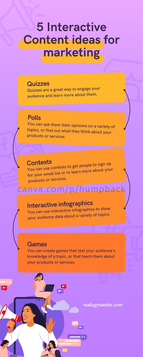 Boost your marketing strategy with our '5 Interactive Content Ideas for Marketing' infographic. Discover five innovative ways to engage your audience and make your content stand out. Click the link to explore and download these interactive ideas now!#InteractiveContent, #MarketingIdeas, #EngageYourAudience, #ContentMarketing, #MarketingStrategies, #CanvaTemplate, #InfographicDesign, #DigitalMarketing, #AudienceEngagement, #CreativeMarketing Purple Illustration, Interactive Infographic, Marketing Tips And Tricks, Infographic Template, Marketing News, Infographic Marketing, Chart Design, Audience Engagement, Mobile Marketing