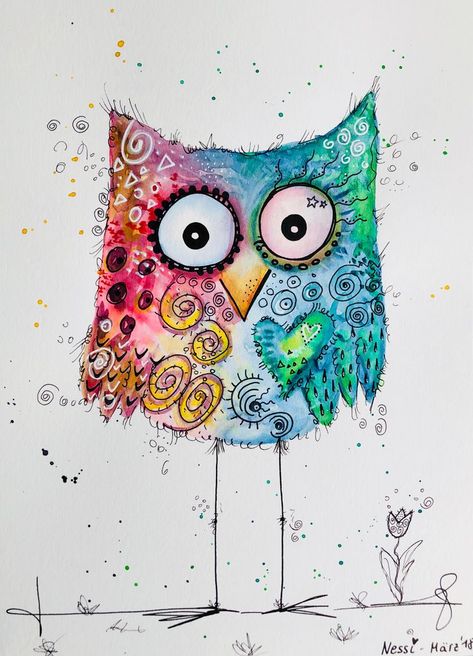 Whimsical Art Paintings, Owl Watercolor, Whimsical Paintings, Diy Watercolor Painting, Happy Paintings, Watercolor Inspiration, Bird Drawings, Folk Art Painting, Watercolor Bird