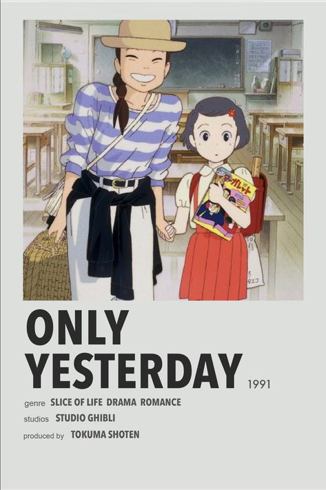 Only Yesterday minimal anime poster Only Yesterday Ghibli Poster, Gibli Studio Movie Poster, Only Yesterday Poster, Ghibli Only Yesterday, Ghibli Movie Poster, Only Yesterday Ghibli, Studio Ghibli Movie List, Ghibli Poster, Studio Ghibli Poster