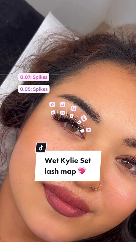 How To Do Wet Look Lashes, Kylie Lash Extensions Mapping, Kylie Set Lashes, Wet Kylie Lashes, Kylie Jenner Eyelash Extensions Map, Wet Lashes Mapping, Wet Classic Lash Extensions Map, Natural Volume Lash Extensions Mapping, Kylie Jenner Lash Map