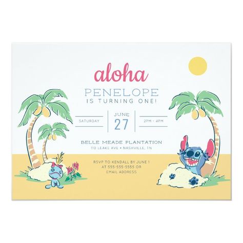 Lilo And Stitch Beach Birthday Invitation #birthdayinvitations #birthday #1stbirthdayinvitations #quinceanerainvitations #birthdayinvitationstemplate #birthdayinvitationcard #disneybirthdayinvitations #zazzle #zazzleinvitation Lilo And Stitch Beach, Disney Baby Shower Invitations, Lilo Stitch Party, Stitch Bday, Beach Birthday Invitations, Lilo And Stitch Party, Lilo And Stitch Birthday, Stitch Birthday Party, Kids Party Invitations