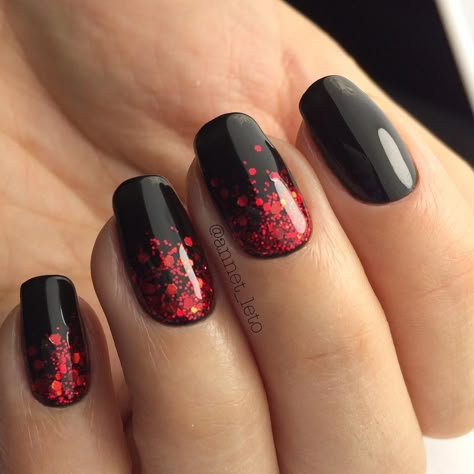 Ambre Black And Red Nail, Black And Red Nails Glitter, Gel Nails Red And Black, Red Black Dip Nails, Red And Black Ombre Nails Glitter, Black Nails Red Glitter, Black And Red Sparkle Nails, Black Red Glitter Nails, Red Nails With Black Glitter