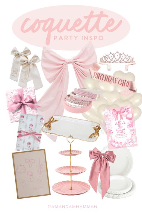 Coquette Birthday Party - amanda party + home Birthday Party Ideas Pink Theme, Vintage Pink Party Decor, Galentines Party Coquette, Soft Birthday Party Ideas, Pink Aesthetic Party Decor, Croquette Party Decor, Bridal Shower Coquette, Coquette Bridal Party, Girly Birthday Party Themes