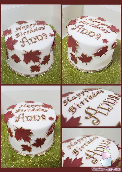 Canadian themed birthday cake with red maple leaf design  For More visit :https://www.facebook.com/YumZeeCuppycakes Maple Leaf Design, Red Maple Leaf, 50th Party, Themed Birthday Cakes, Red Maple, Leaf Design, Maple Leaf, Cupcake Cakes, 1st Birthday