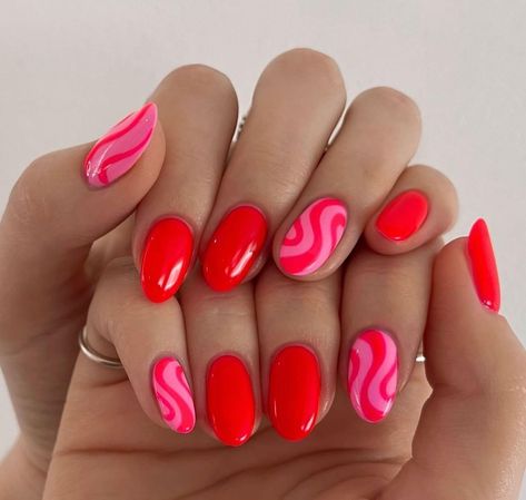 Pink And Red Nail Art Designs, Red Nails With Nail Art, Pink Red Nail Art, Red Nails With Design Ideas, Pink On Pink Nails, Pink And Red Nail Art, Red And Pink Nails Ideas, Pink And Red Nail Designs, Australia Nails