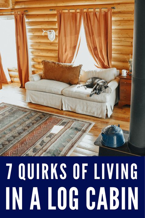 Last year we moved to a little log cabin in Jackson Hole, WY. We discovered that living in a cabin is very quirky: it’s full of the unexpected and peculiar. Surprises are common, random things are usual, and the cabin takes on a life of its own sometimes. Here are the biggest quirks we've discovered, and how they've changed our lives! By: The Cabin Diary - a Cabin Life Blog based in Jackson Hole, WY. #Cabin #LogHome #CabinLife Curtains For Log Cabin Living Room, Log Home Decorating Ideas Living Room, Small Log Cabin Living Room Ideas, Decorating Log Cabin Interior, Cabin Curtains Rustic Living Room, How To Decorate A Log Cabin, Bright Log Cabin Interior, How To Decorate A Log Home, How To Decorate A Log Cabin Home